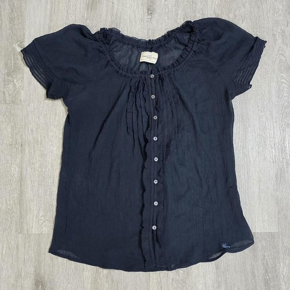 Abercrombie & Fitch Navy Ruffled Blouse Top Size Large